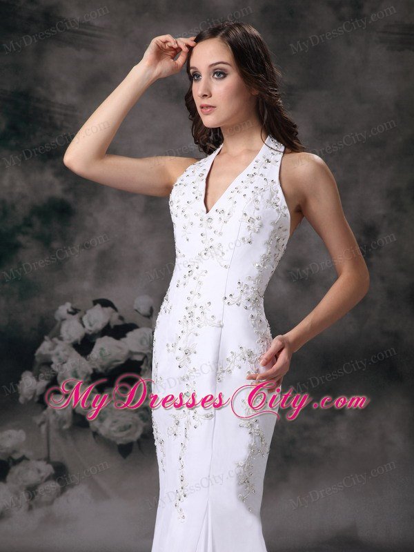 Mermaid Halter Top Court Train Chiffon Beading Wedding Dress