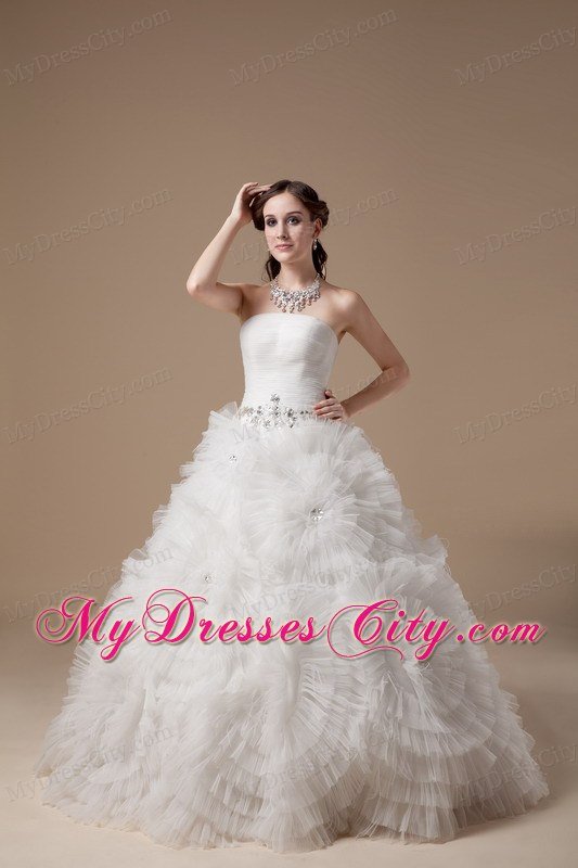 Ball Gown Satin and Tulle Beading Wedding Dress with Flowers