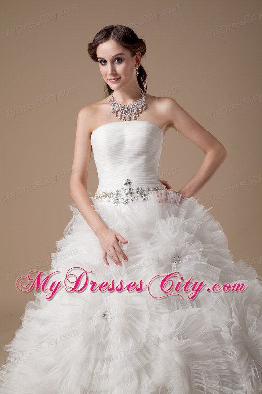 Ball Gown Satin and Tulle Beading Wedding Dress with Flowers