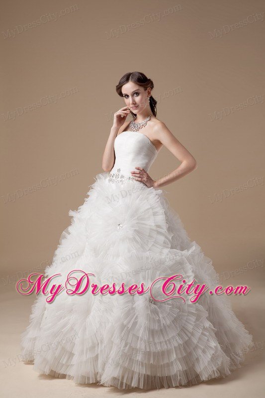 Ball Gown Satin and Tulle Beading Wedding Dress with Flowers