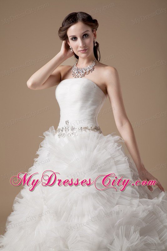 Ball Gown Satin and Tulle Beading Wedding Dress with Flowers