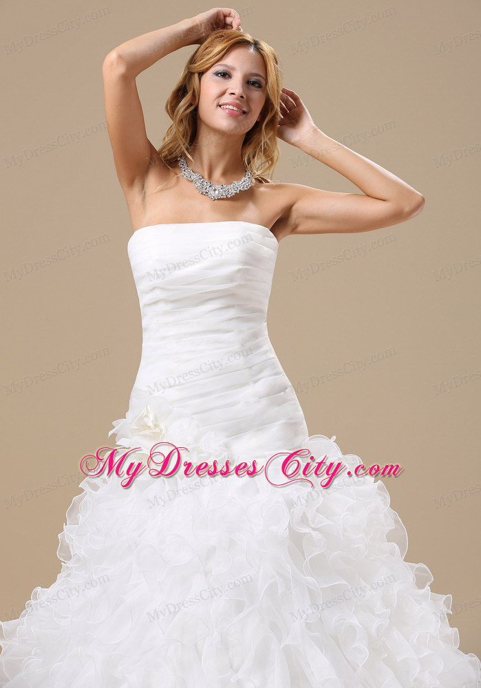 Ruffles Decorated Organza Wedding Dress with Hand Made Flowers