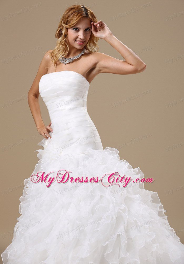 Ruffles Decorated Organza Wedding Dress with Hand Made Flowers