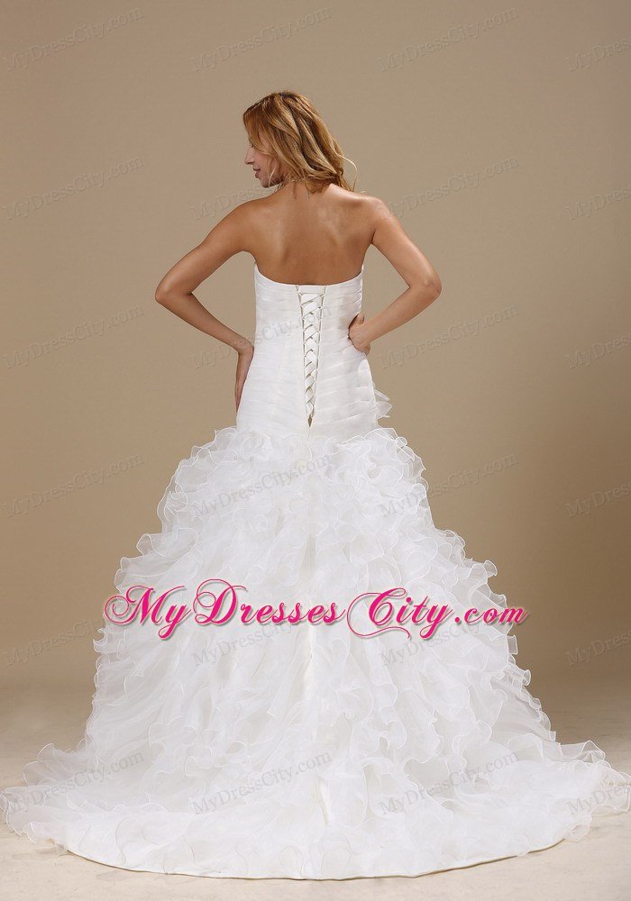 Ruffles Decorated Organza Wedding Dress with Hand Made Flowers