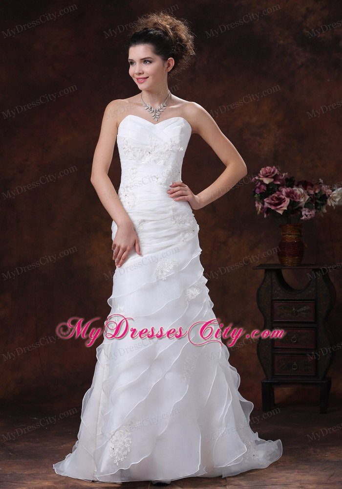 Ruched Bodice Organza for 2013 Wedding Dress With Appliques