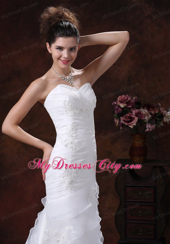 Ruched Bodice Organza for 2013 Wedding Dress With Appliques