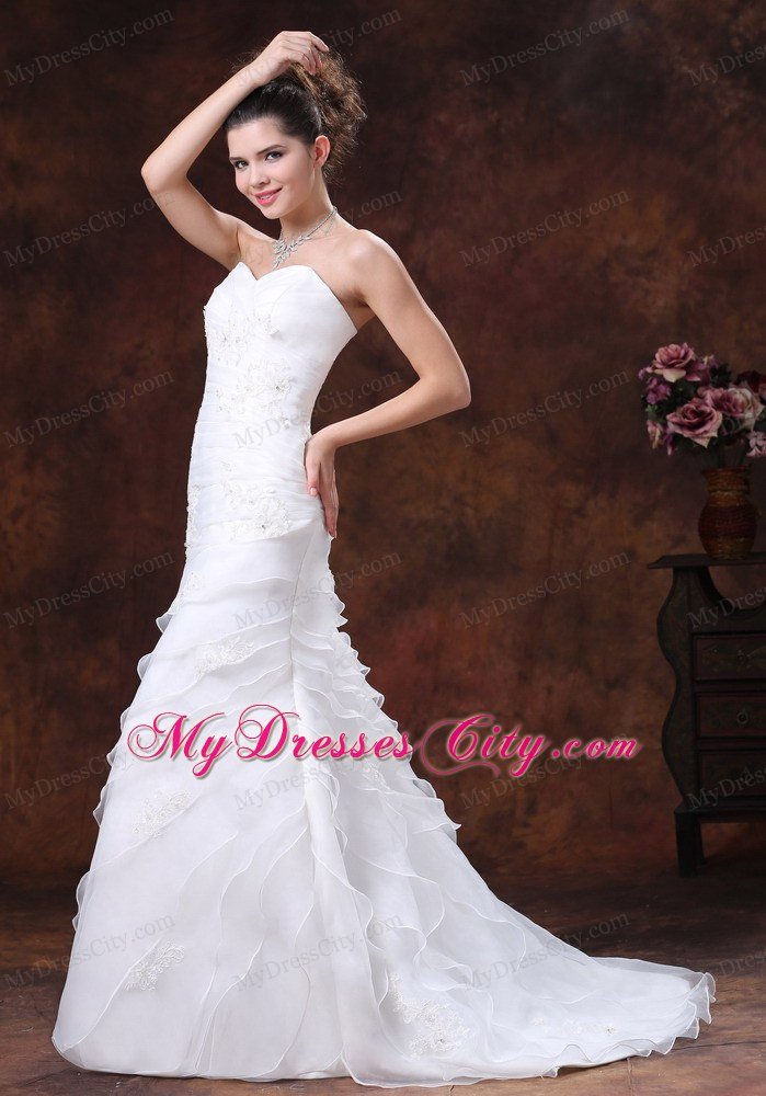 Ruched Bodice Organza for 2013 Wedding Dress With Appliques