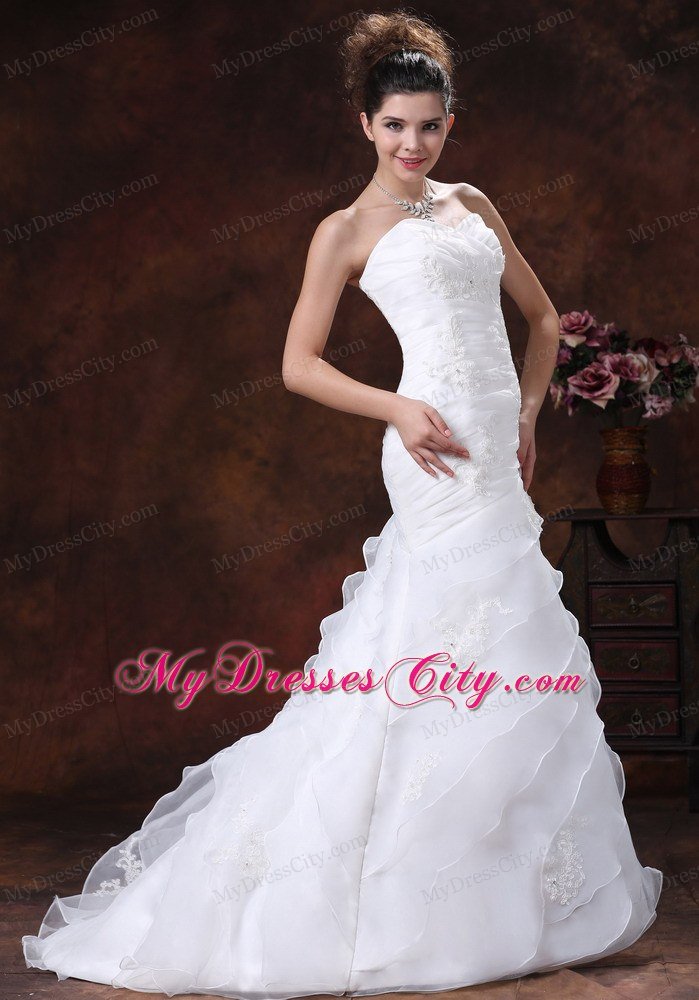 Ruched Bodice Organza for 2013 Wedding Dress With Appliques