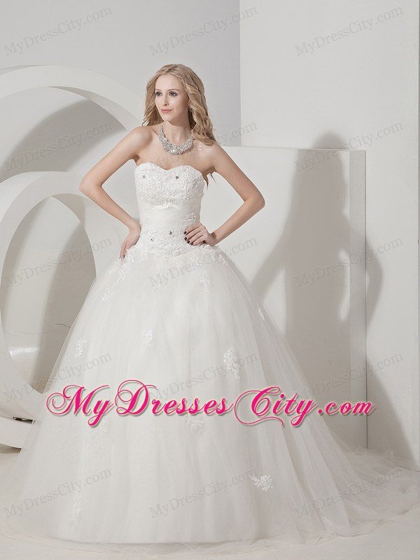 Ball Gown Court Train Tulle Appliques Decorated Wedding Dress