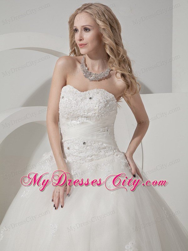 Ball Gown Court Train Tulle Appliques Decorated Wedding Dress