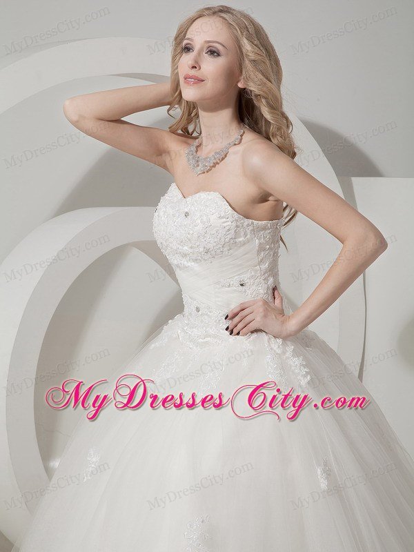 Ball Gown Court Train Tulle Appliques Decorated Wedding Dress