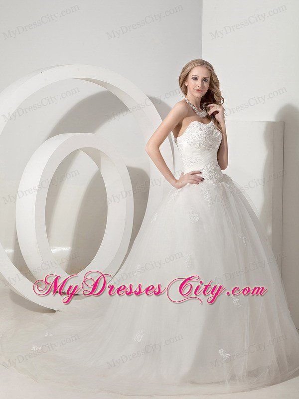 Ball Gown Court Train Tulle Appliques Decorated Wedding Dress