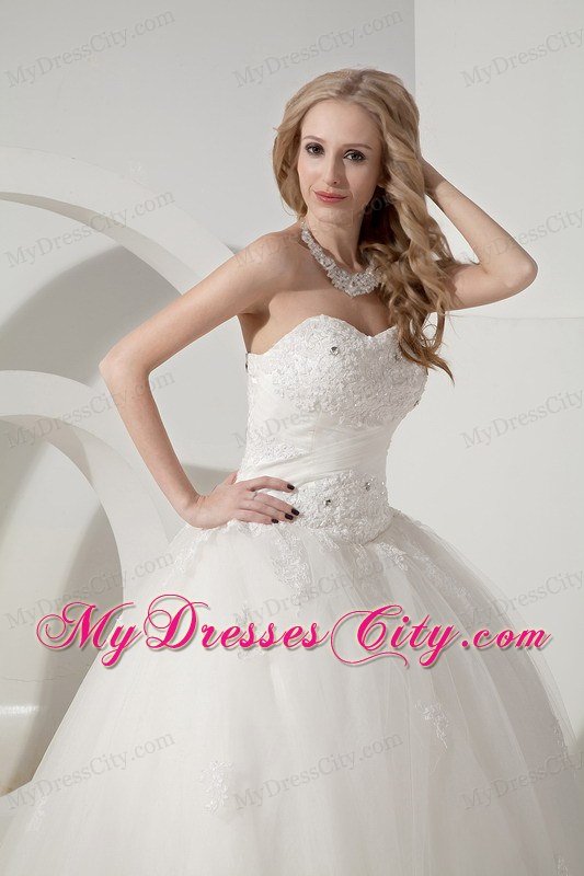 Ball Gown Court Train Tulle Appliques Decorated Wedding Dress