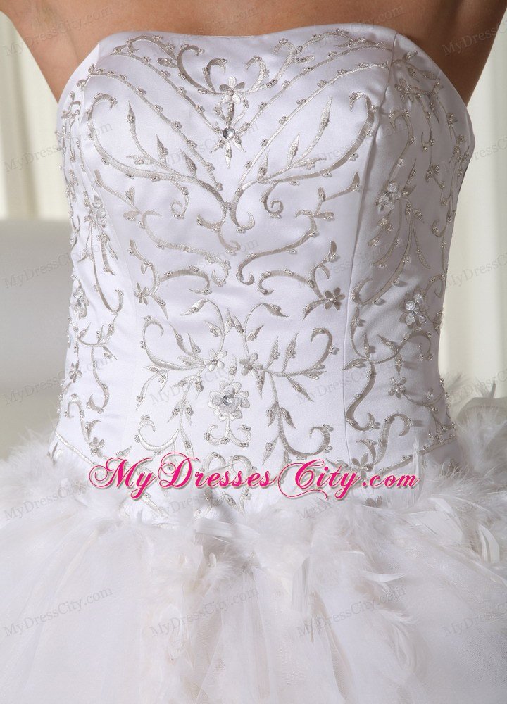 Ruffles Strapless Chapel Train Wedding Dress with Embroidery