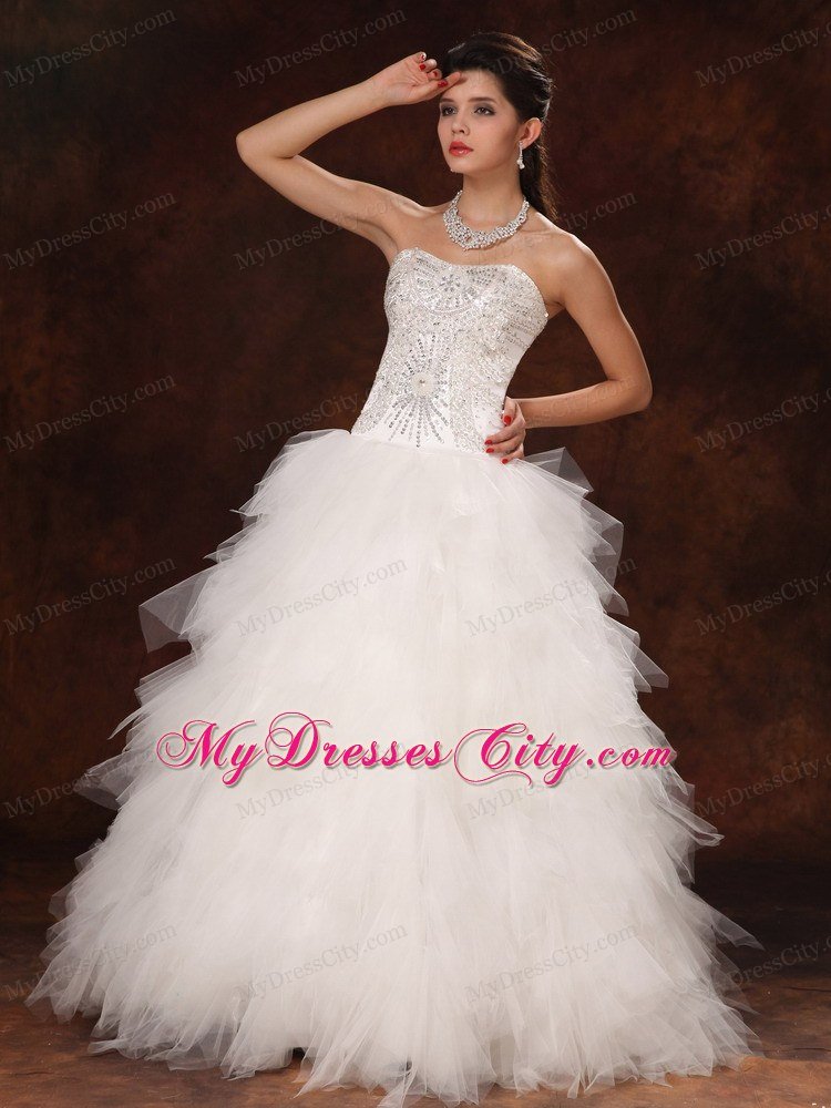 Ruffles Sweetheart Princess Ruffles Chic Garden Wedding Dress with Beading