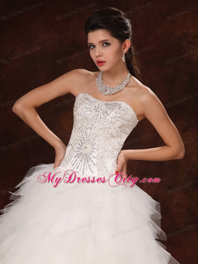 Ruffles Sweetheart Princess Ruffles Chic Garden Wedding Dress with Beading