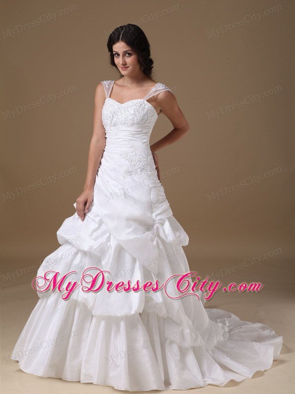 2013 Spring A-line Straps Court Train Lace Appliques Wedding Dresses