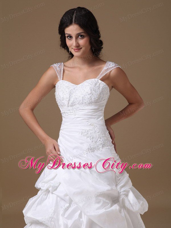 2013 Spring A-line Straps Court Train Lace Appliques Wedding Dresses