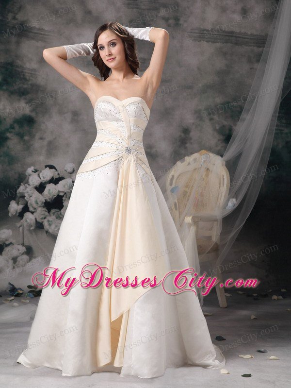 White and Champagne Princess Sweetheart Beading Wedding Bridal Gown