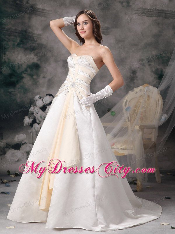 White and Champagne Princess Sweetheart Beading Wedding Bridal Gown