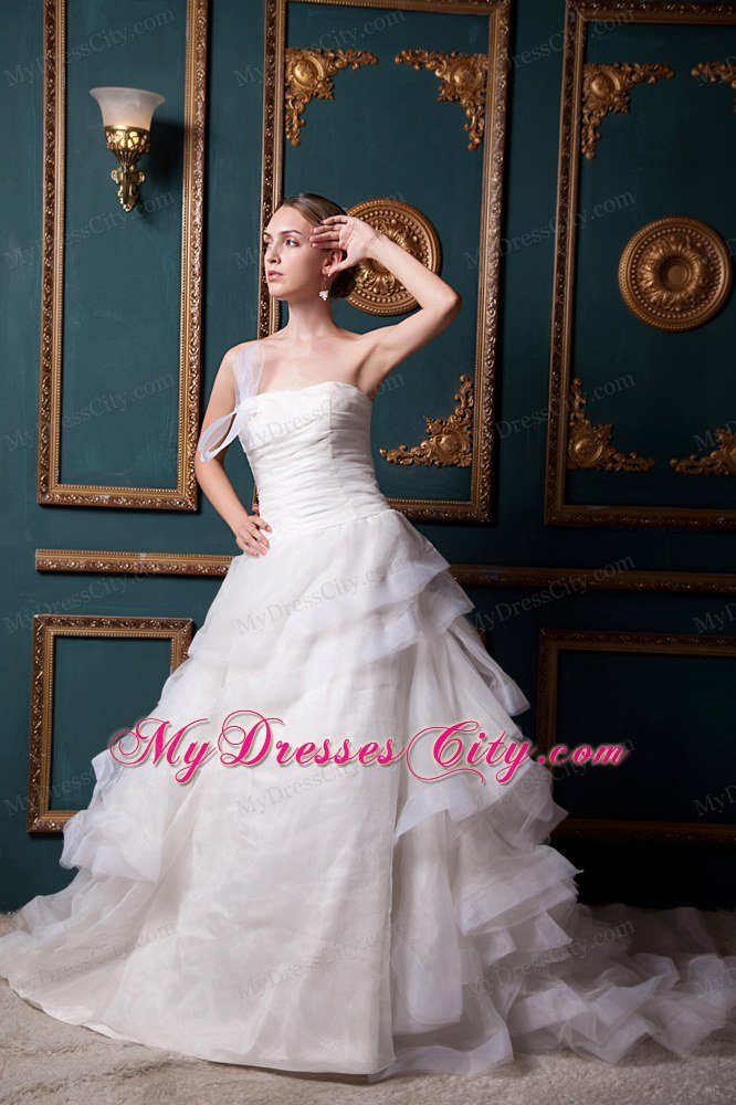 Prefect A-line Strapless Ruching Ruffles Summer Garden Wedding Dress