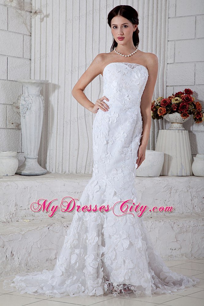 Floral Embellishment Mermaid Strapless Zipper Up Back Wedding Dress