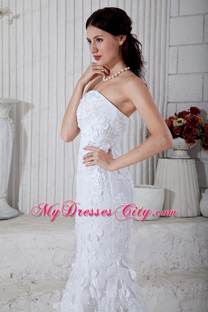 Floral Embellishment Mermaid Strapless Zipper Up Back Wedding Dress