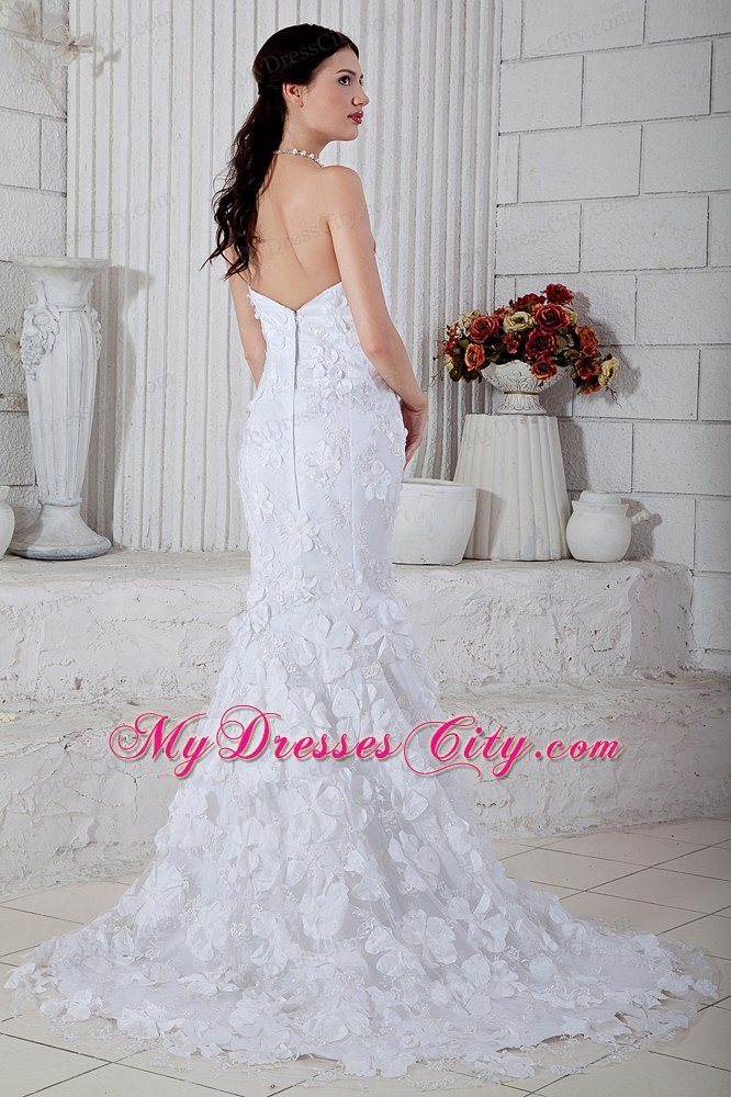 Floral Embellishment Mermaid Strapless Zipper Up Back Wedding Dress