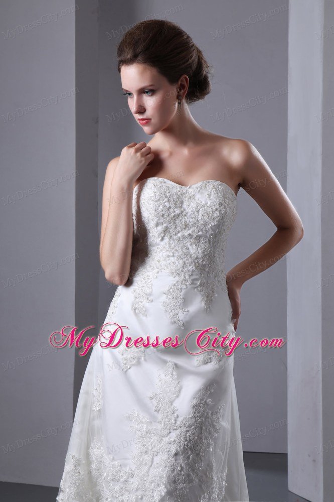 Discount Column Strapless High-low Lace Appliques Wedding Dress