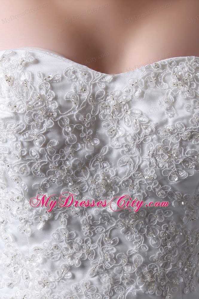 Discount Column Strapless High-low Lace Appliques Wedding Dress