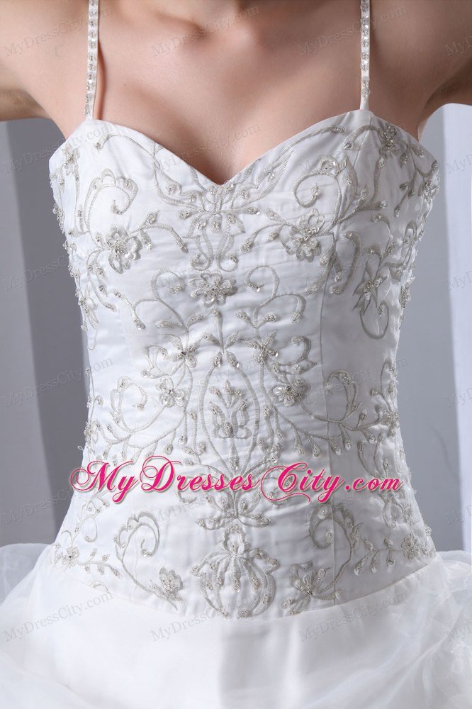 Beautiful Princess Spaghetti Straps Embroidery Garden Wedding Dresses