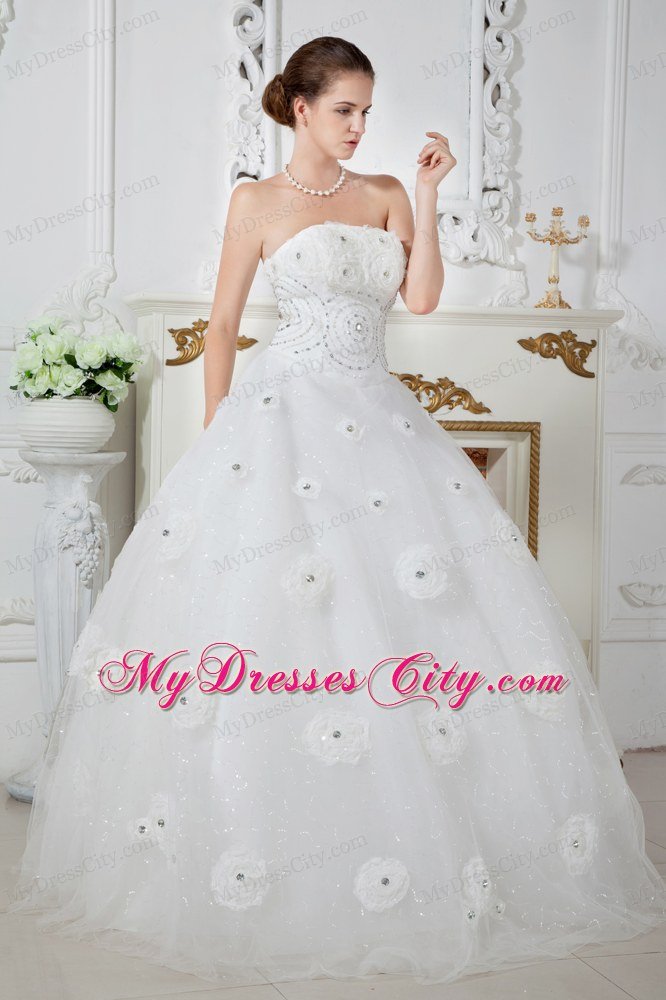 Floral Embellishment Ball Gown Strapless Beading Hall Wedding Dresses