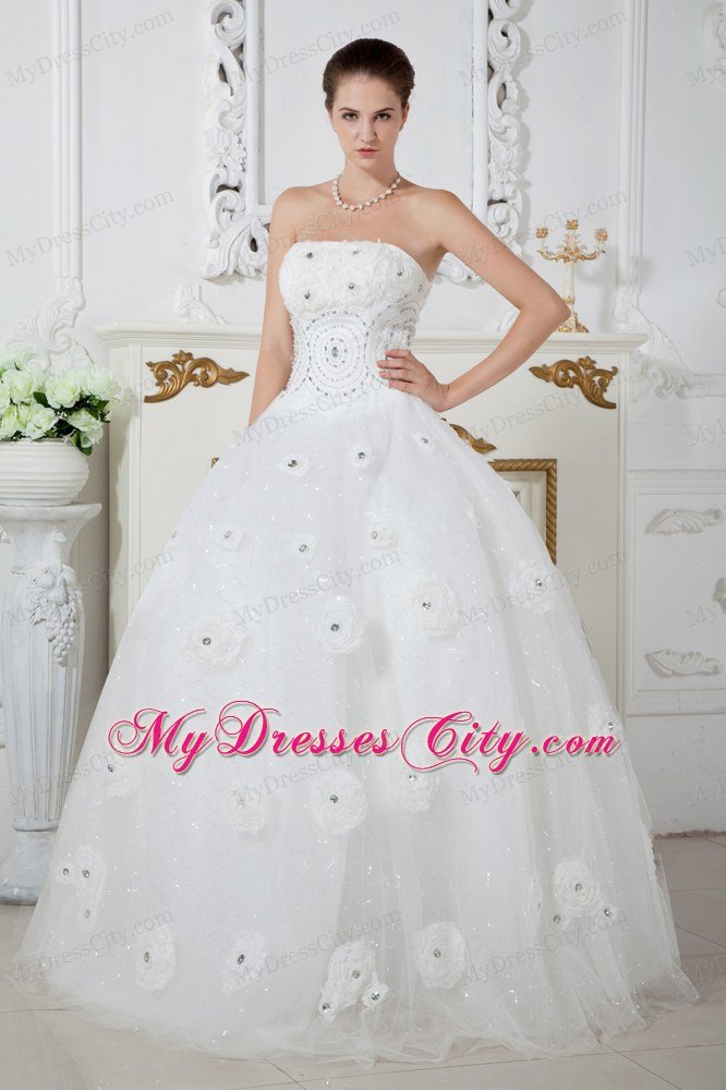 Floral Embellishment Ball Gown Strapless Beading Hall Wedding Dresses