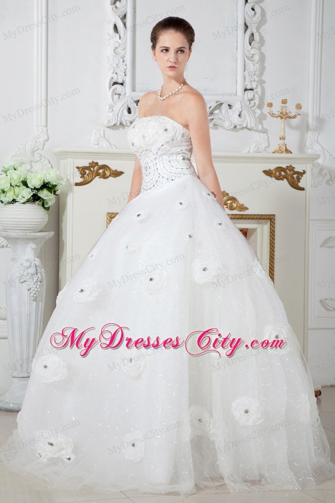 Floral Embellishment Ball Gown Strapless Beading Hall Wedding Dresses