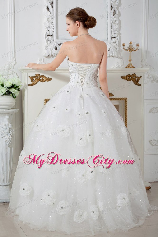 Floral Embellishment Ball Gown Strapless Beading Hall Wedding Dresses