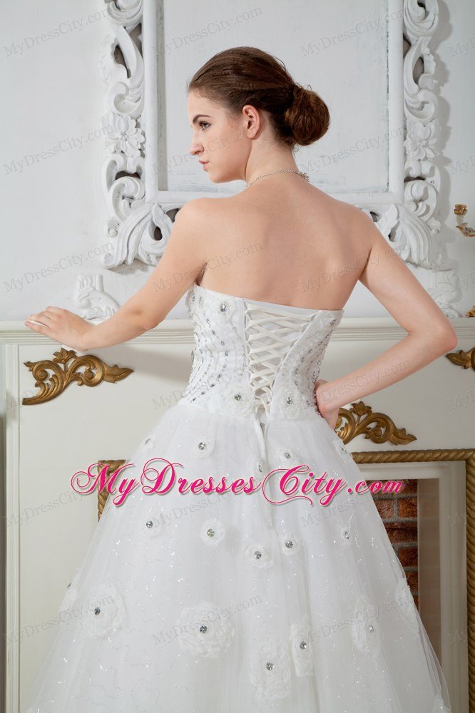 Floral Embellishment Ball Gown Strapless Beading Hall Wedding Dresses