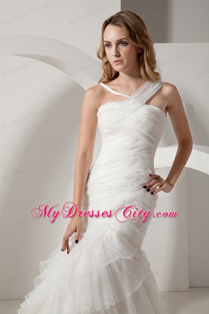 Popular Mermaid Ruffles Asymmetrical Neckline Garden Wedding Dress