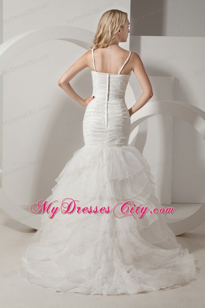 Popular Mermaid Ruffles Asymmetrical Neckline Garden Wedding Dress