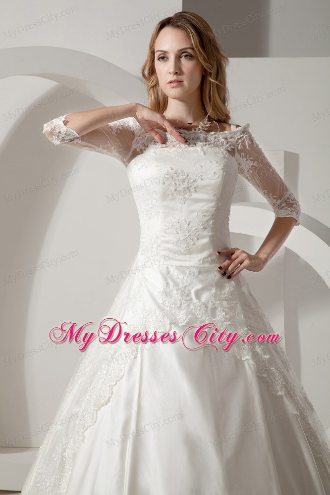 Classical Scoop Lace Half Sleeves Wedding Dress with Zipper Back