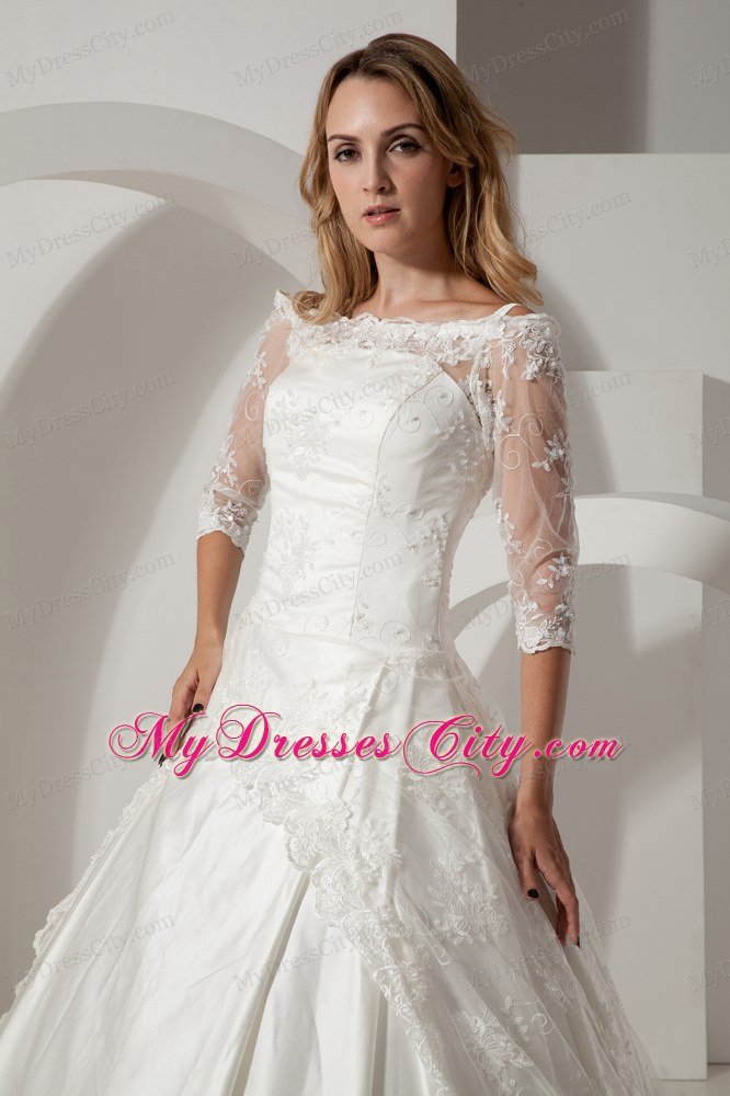 Classical Scoop Lace Half Sleeves Wedding Dress with Zipper Back