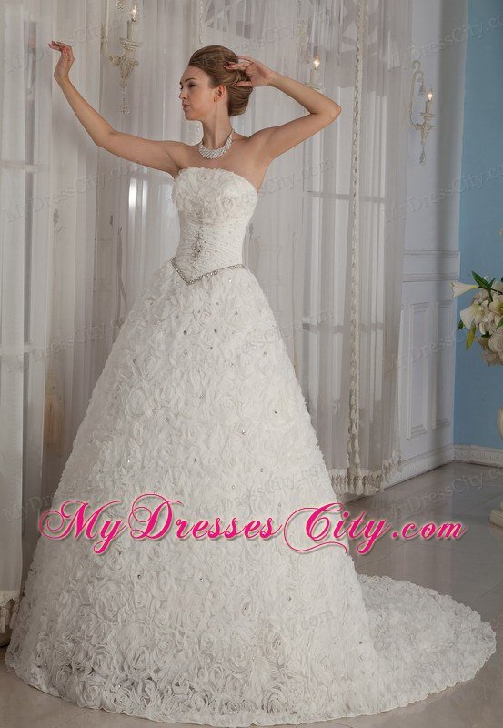 Exclusive Puffy Strapless Special?Embossed Fabric Beading Wedding Gowns