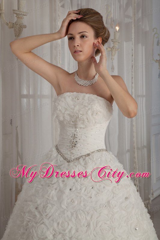 Exclusive Puffy Strapless Special?Embossed Fabric Beading Wedding Gowns