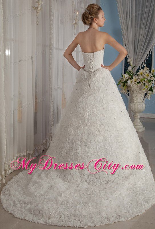 Exclusive Puffy Strapless Special?Embossed Fabric Beading Wedding Gowns