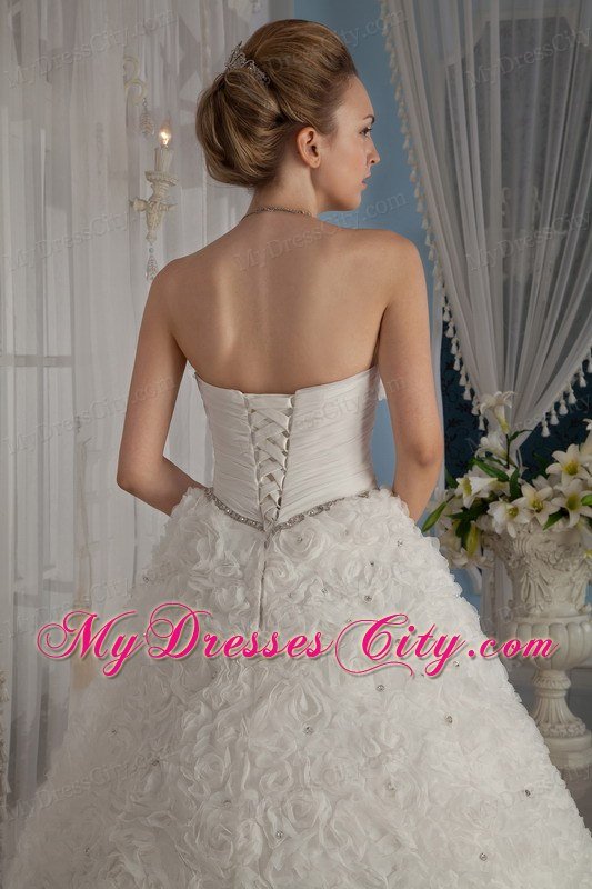 Exclusive Puffy Strapless Special?Embossed Fabric Beading Wedding Gowns