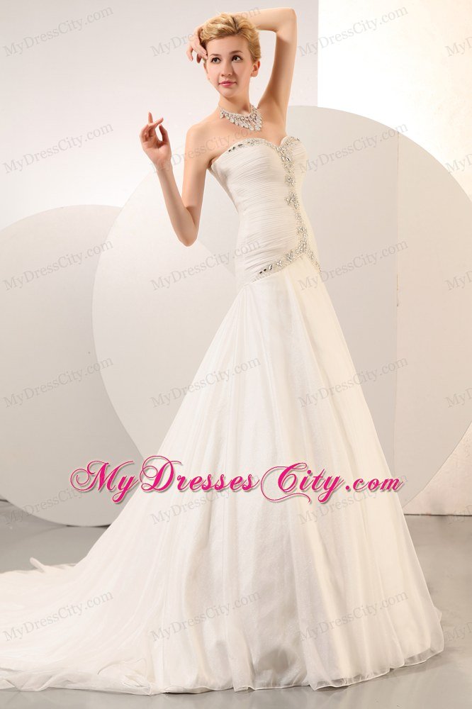 Modest Princess Sweetheart Beading Rhinestone Church Wedding Dress