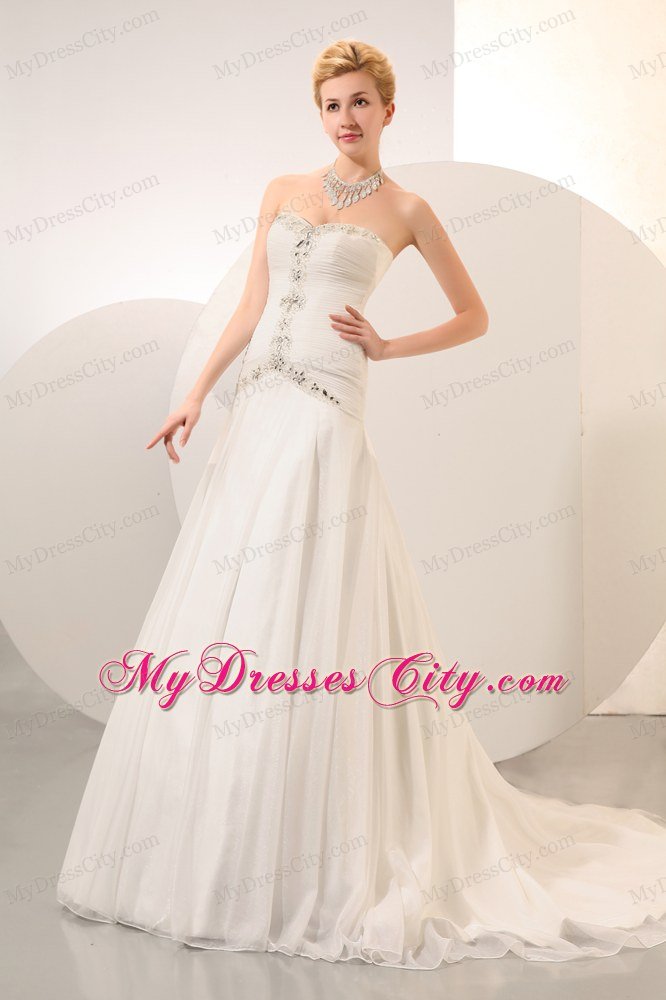 Modest Princess Sweetheart Beading Rhinestone Church Wedding Dress