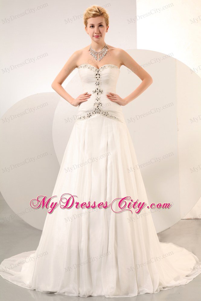 Modest Princess Sweetheart Beading Rhinestone Church Wedding Dress