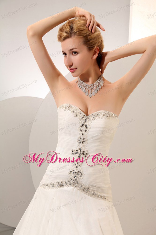 Modest Princess Sweetheart Beading Rhinestone Church Wedding Dress