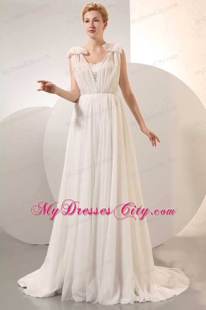 2013 Cheap Empire Straps Ruching Beach Wedding Dresses for Beach