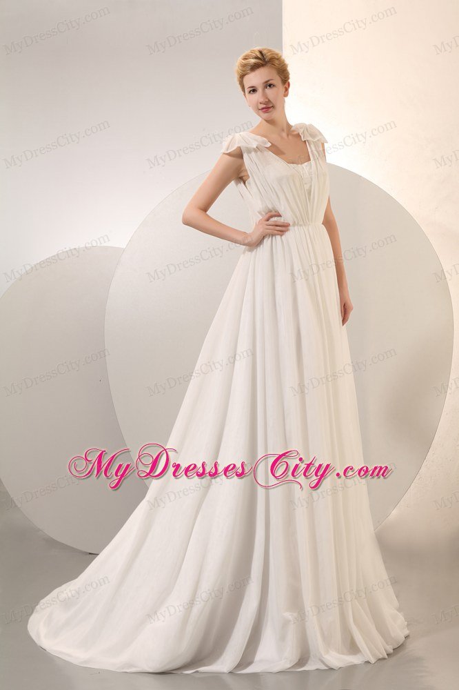 2013 Cheap Empire Straps Ruching Beach Wedding Dresses for Beach